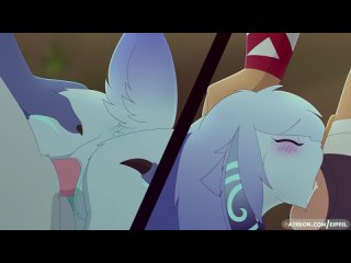 after this orgy, kindred has sperm everywhere - in her throat, in her ass and in her pussy